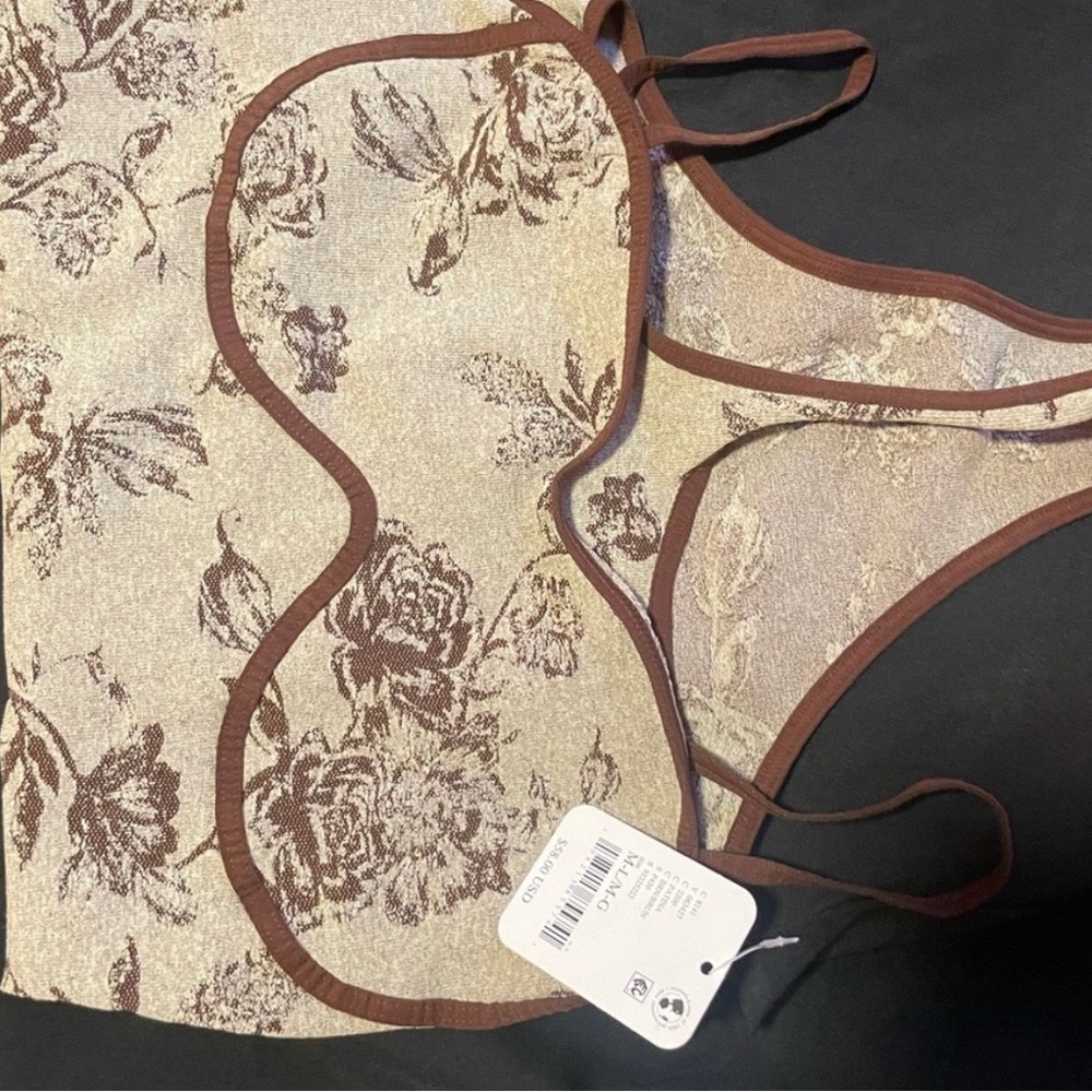 Free People Floral Lace Bra in Cream and Brown